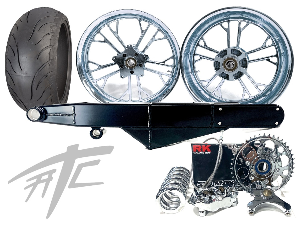 240 FAT TIRE KIT CHROME KILO WHEELS BLACK STEALTH ARM 06-11
