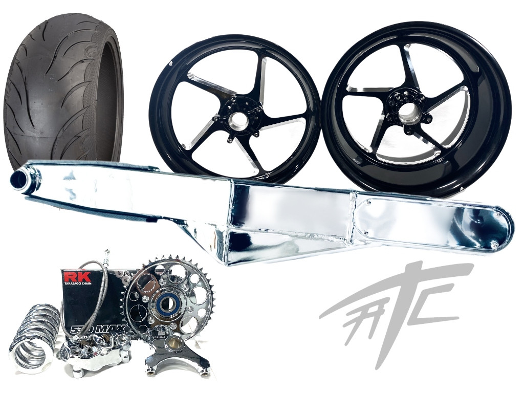 240 FAT TIRE KIT BLACK CONTRAST JEDI WHEELS CHROME 12-22 KAWASAKI