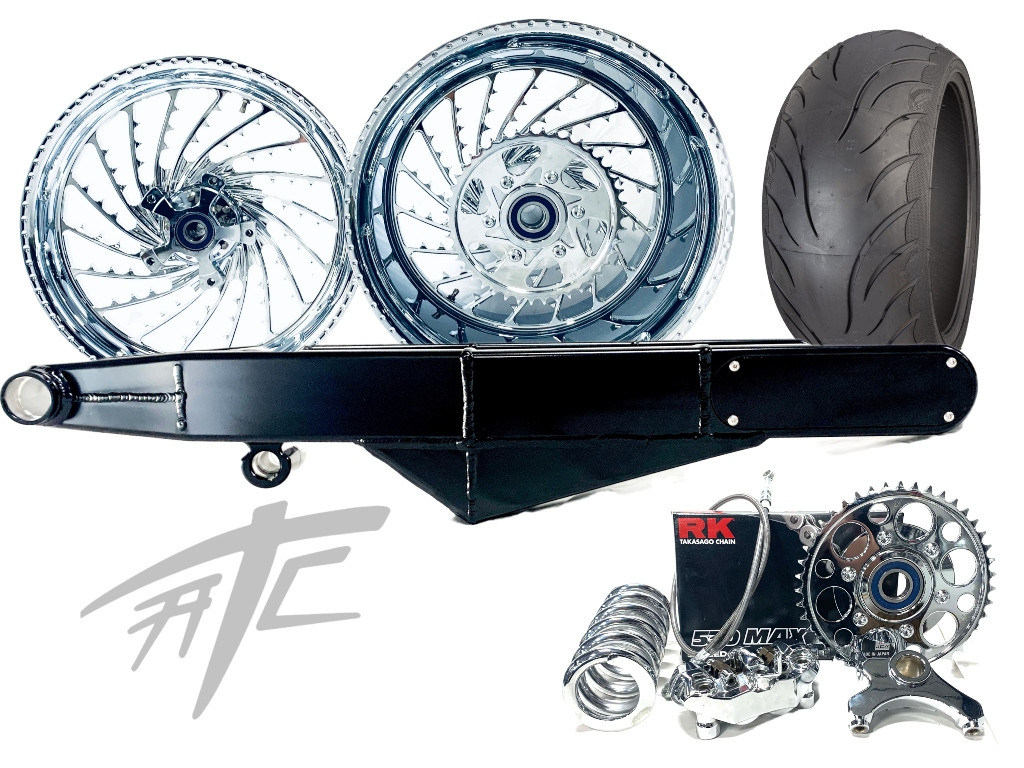 240 FAT TIRE KIT CHROME ICE WHEELS BLACK STEALTH ARM 06-11