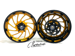 240 FAT TIRE *COLORMATCH* BLACK AND GOLD TURBO WHEELS 2003-2004 HONDA CBR1000RR