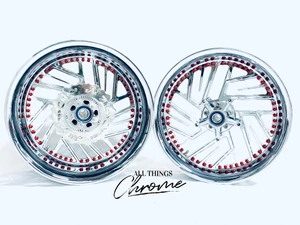 330 FAT TIRE CHROME TWIST IT WHEELS WITH RED RIVETS 2008-2012 SUZUKI HAYABUSA
