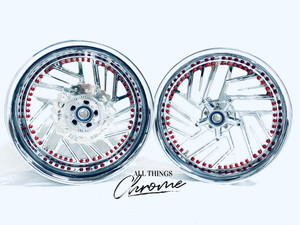 330 FAT TIRE CHROME TWIST IT WHEELS WITH RED RIVETS 2012-2020 KAWASAKI NINJA ZX-
