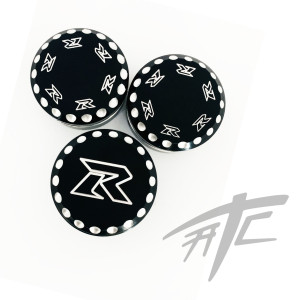 GSXR BLACK CONTRAST "R" ENGRAVED FORK CAPS & YOKE PLUG 2009-2020 SUZUKI GSXR1000