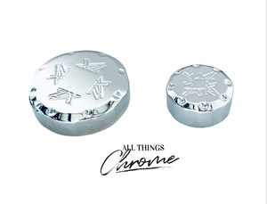 CHROME “ZX” ENGRAVED FORK CAPS, YOKE CAP, & FRONT AXLE WING