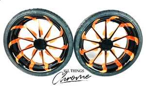 (2) 18" BLACK AND ORANGE TORNADO WHEEL PACKAGE FOR 2008 CAN-AM SPYDER GS 990