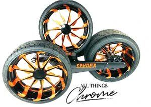 COMPLETE 360 FAT TIRE KIT 18" FRONTS BLACK & ORANGE TORNADO WHEELS CAN-AM SPYDER