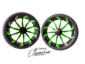 (2) 20" BLACK AND GREEN TORNADO WHEEL PACKAGE FOR 2008 CAN-AM SPYDER GS 990