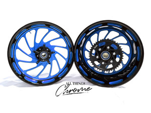 GSXR STOCK SIZE BLACK AND CANDY BLUE TURBO WHEELS 2009-2020 SUZUKI GSXR 1000 GSXR STOCK SIZE BLACK AND CANDY BLUE TURBO WHEELS 2009-2020 SUZUKI GSXR 1000