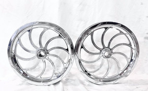 17" x 2.25" Front Drag Racing Chrome "Chaos" Wheels (2) Spindle Mount