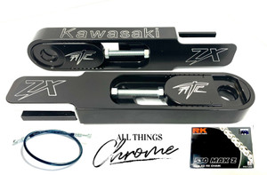 BLACK CONTRAST SWINGARM EXTENSIONS, BRAKE LINE & CHAIN 2003 KAWASAKI NINJA ZX-6