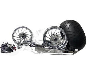 HAYABUSA 360 STEALTH FAT TIRE KIT CHROME ARM TURBO WHEELS 99-07 SUZUKI HAYABUSA