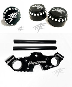 BLACK CONTRAST LOWERING TRIPLE TREE HANDLE BARS FORK & YOKE CAPS 22-24 HAYABUSA