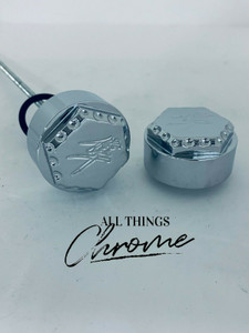 HAYABUSA CHROME DIAMOND CUT KANJI ENGRAVED FRONT AXLE CAPS 1999 SUZUKI HAYABUSA