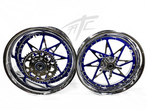 360 FAT TIRE CHROME/ROYAL BLUE SWITCHBACK WHEELS 2009-2020 SUZUKI GSXR 1000