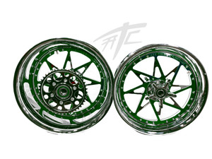 330 FAT TIRE CHROME/GREEN SWITCHBACK WHEELS 06-11 KAWASAKI NINJA ZX-14