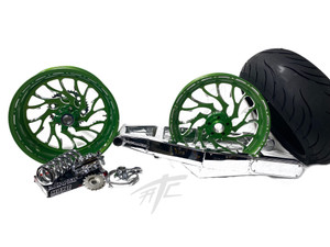 BUSA 240 CHROME FAT TIRE KIT ILLUSION GREEN HELLIAN WHEELS 99-07 SUZUKI HAYABUSA