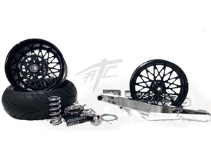 240 CHROME FAT TIRE KIT BLACK CONTRAST BANDIT WHEELS 00-05 KAWASAKI NINJA ZX-12R