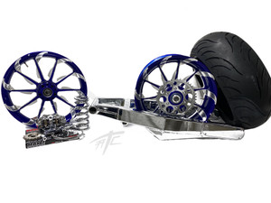 240 CHROME FAT TIRE KIT BLUE CONTRAST TORNADO WHEELS 08-20 SUZUKI GSXR 600 750