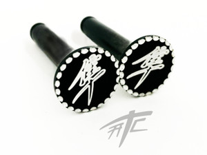 HAYABUSA BLACK CONTRAST DIAMOND CUT KANJI FRONT PEG PINS 22-24 SUZUKI HAYABUSA