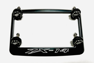 BLACK ZX-14 LICENSE PLATE FRAME W/ BLACK LICENSE PLATE BOLTS 06-22 KAWASAKI ZX