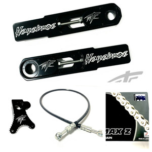 BLACK CONTRAST SWINGARM EXTENSIONS 3-9" W/HANGER,LINE & CHAIN 99-07 SUZUKI BUSA