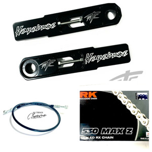 BLACK CONTRAST SWINGARM EXTENSIONS 3-9" W/ BRAKE LINE & CHAIN 08-12 SUZUKI BUSA