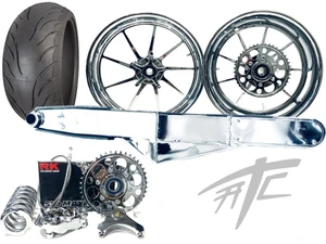 240 FAT TIRE KIT CHROME OMNI WHEELS CHROME STEALTH ARM 2009-2014 YAMAHA YZF R1
