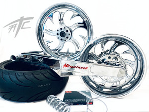 HAYABUSA 240 FAT TIRE KIT CHROME SHARK TOOTH & RED 3D LOGO 22-24 SUZUKI HAYABUSA