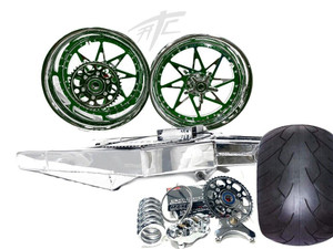 330 FAT TIRE KIT CHROME & GREEN SWITCHBACKS CHROME ARM 01-08 SUZUKI GSXR 1000