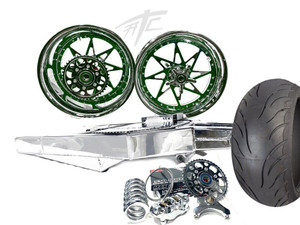 300 FAT TIRE KIT CHROME & GREEN SWITCHBACKS CHROME ARM 01-08 SUZUKI GSXR 1000