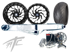 240 FAT TIRE KIT BLACK CONTRAST HELLIAN WHEELS CHROME ARM 99-07 SUZUKI HAYABUSA