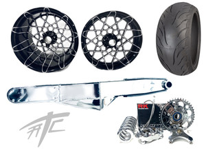 240 FAT TIRE KIT BLACK CONTRAST RONA WHEELS CHROME ARM 2009-2014 YAMAHA YZF R1