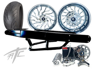 240 FAT TIRE KIT CHROME HELLIAN WHEELS BLACK LOOP ARM 08-12 SUZUKI HAYABUSA