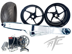 240 FAT TIRE KIT BLACK CONTRAST JEDI WHEELS CHROME ARM 09-14 YAMAHA YZF R1
