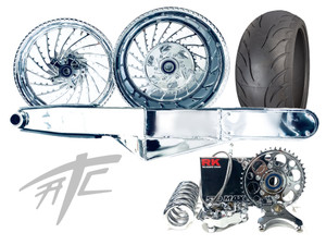 240 FAT TIRE KIT CHROME ICE WHEELS CHROME STEALTH ARM 06-11 KAWASAKI NINJA ZX-14