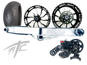 240 FAT TIRE KIT BLACK CONTRAST INFERNO WHEELS CHROME ARM 09-20 SUZUKI GSXR 1000 240 FAT TIRE KIT BLACK CONTRAST INFERNO WHEELS CHROME ARM 09-20 SUZUKI GSXR 1000