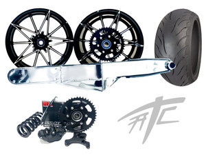 240 FAT TIRE KIT BLACK CONTRAST EMPIRE WHEELS CHROME 01-05 SUZUKI GSXR 600 750