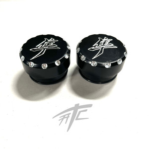 HAYABUSA BLACK DIAMOND CUT KANJI FORK CAPS FOR OEM TREE 22-24 SUZUKI HAYABUSA