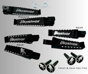HAYABUSA BLACK CONTRAST CUT FRONT & REAR FOOT PEGS & PINS 99-07 SUZUKI HAYABUSA