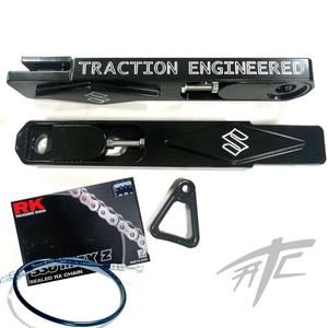 BLACK CONTRAST X-LONG SWINGARM EXTENSIONS PACKAGE COMPLETE 08-12 SUZUKI HAYABUSA