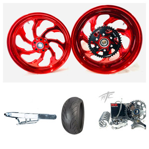 360 FAT TIRE KIT CANDY RED SAMURAI WHEELS CHROME ARM 06-11 KAWASAKI NINJA ZX-14