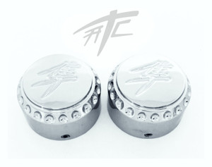 HAYABUSA CHROME KANJI DIAMOND CUT FORK CAPS FOR 2008-2020 SUZUKI HAYABUSA