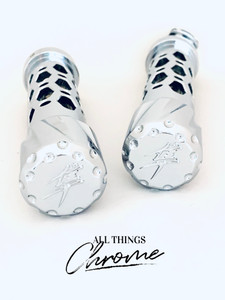 HAYABUSA CHROME KANJI LOGO DIAMOND CUT HANDLEBAR GRIPS 1999-2007 SUZUKI HAYABUSA