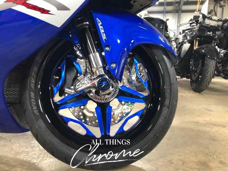 BLACK and BLUE STOCK SIZE SPEED STAR WHEELS 2012-2020 Kawasaki BLACK and BLUE STOCK SIZE SPEED STAR WHEELS 2012-2020 Kawasaki