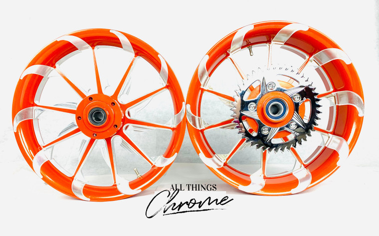 360 FAT TIRE ORANGE CONTRAST CUT TORNADO WHEELS 04-10 KAWASAKI