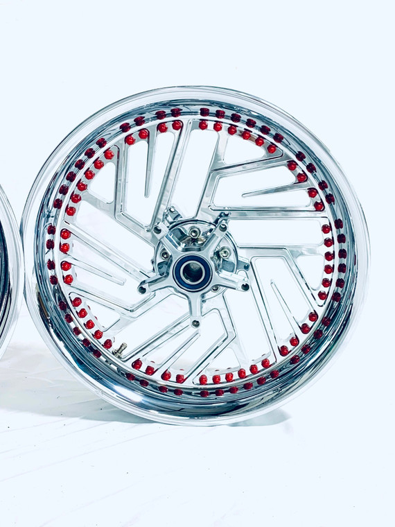 240 FAT TIRE CHROME TWIST IT WHEELS WITH RED RIVETS 04-10 KAWASAKI