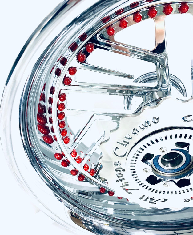 240 FAT TIRE CHROME TWIST IT WHEELS WITH RED RIVETS 04-10 KAWASAKI