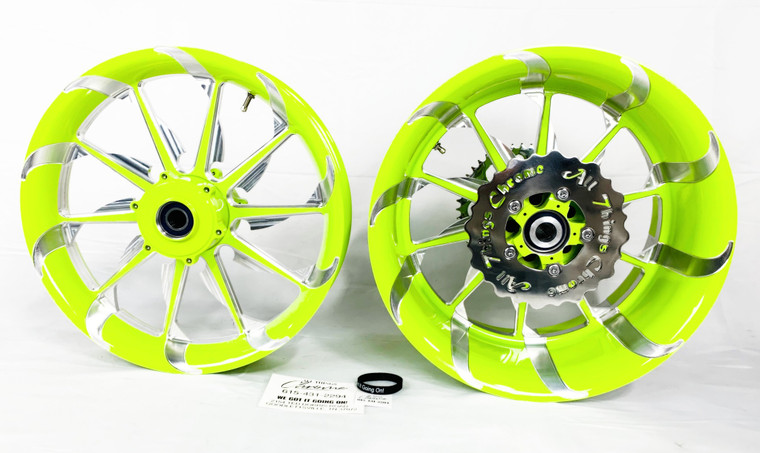 R. 240 FAT TIRE NEON CONTRAST CUT TORNADO WHEELS 06-11 KAWASAKI NINJA