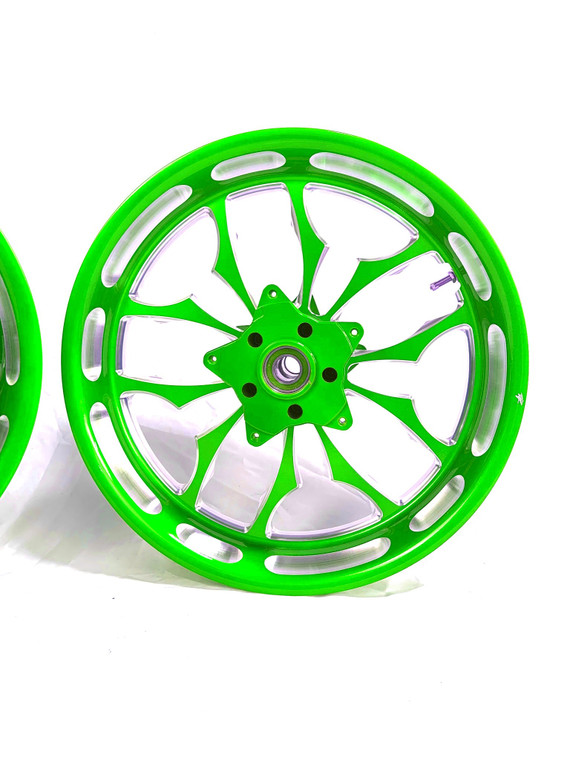 STOCK SIZE BRIGHT GREEN CONTRAST CUT RECLUSE WHEELS 12-20 KAWASAKI