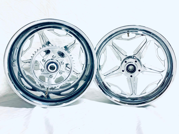 のー NINJA 300 FAT TIRE CHROME SPEED STAR WHEELS 2012-2020 KAWASAKI